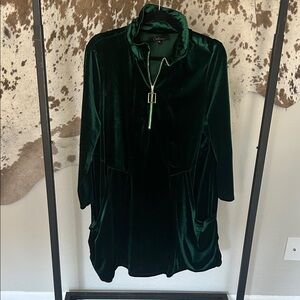 Green Velvet Dress/Tunic with zipper